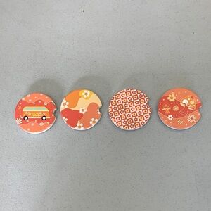 Whaline 4pcs Ceramic Boho Car Coasters with Finger Notch & Anti-Slip Cork Base